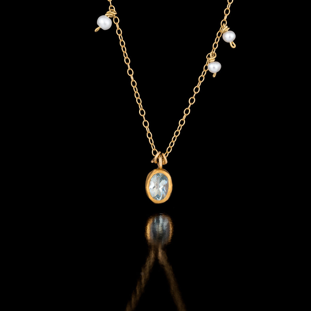 Oval Aquamarine and Pearls Pendant