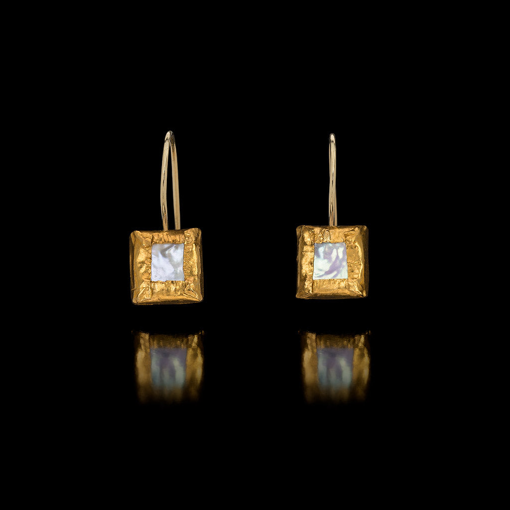 Gold Square Earrings set with Pearls